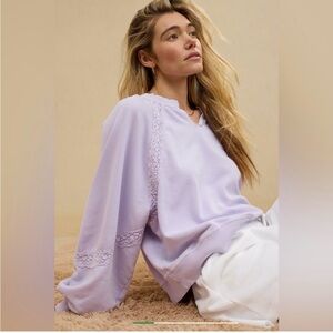 Aerie Hey Crochet Lavender Sweatshirt Size L